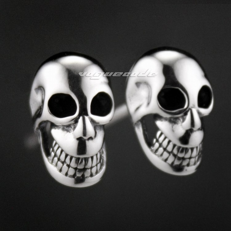 

925 Sterling Silver Smile Skull Mens Biker Rocker Earring 8M007