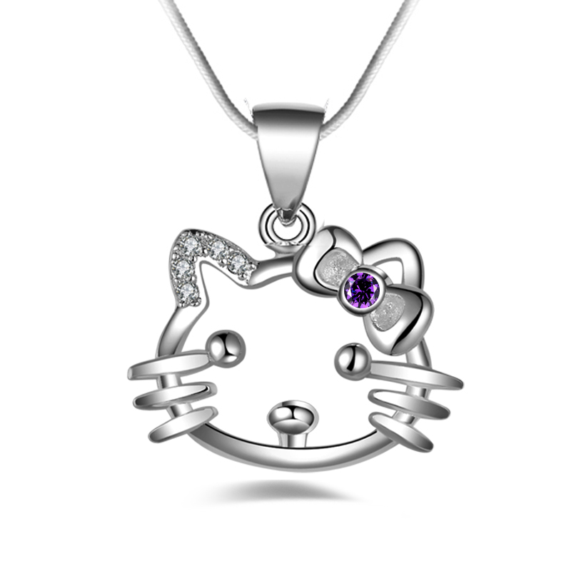 Livraison gratuite Fashion de haute qualité 925 Cat argenté avec bijoux en diamant violet 925 Collier en argent Collier de vacances de la Saint-V