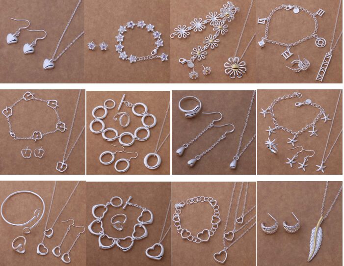 

Free Shipping with tracking number New Fashion women's charming jewelry 925 silver 12 mix jewelry set 1457, Mixed colors