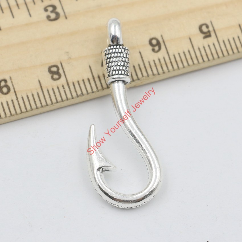 10pcs Antique Silver Plated Fish Hooks Charms Pendants for Jewelry Making DIY Accessories Handmade 32x13mm Jewelry making DIY-image-375550194