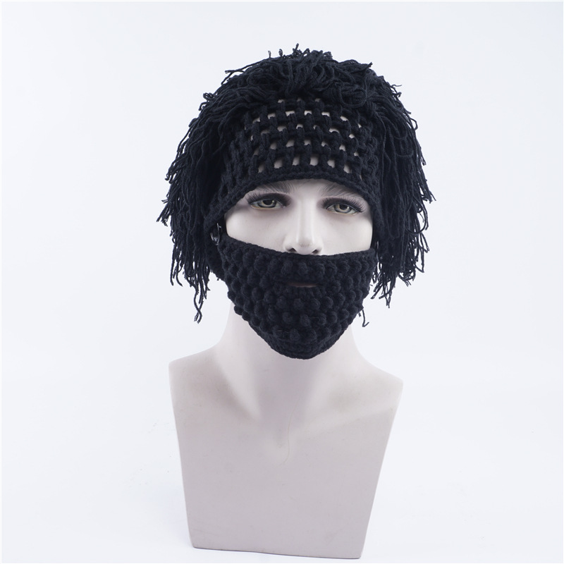 

Winter new beanies hat men's knit hat outdoor wool warm hat handmade mustache halloween wig caps outdoor headwear cap