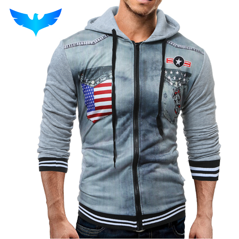 QINGYU Marque 2017 À Capuche Zipper Impression Cardigan Hoodies Hommes De La Mode Survêtement Sweat À Capuche Hommes À Desse q171136