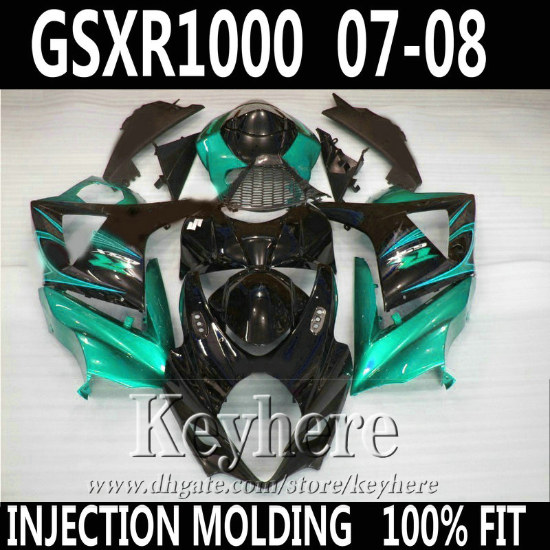 

7 gifts Injection molding for SUZUKI GSXR 1000 fairing kit 2007 2008 turquoise glossy and matte black GSXR1000 07 08 fairings PAR42, Same as picture