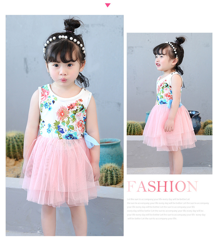1-5 yrs Girls floral tutu dresses, summer cotton tulle dress, baby kids printed party clothing, 5BB406DS-93-image-397466832