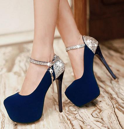 

Plus size sexy stiletto heel sequins shoes red blue wedding shoes high platform dance shoes 3 colors size 34 to 40 41 42