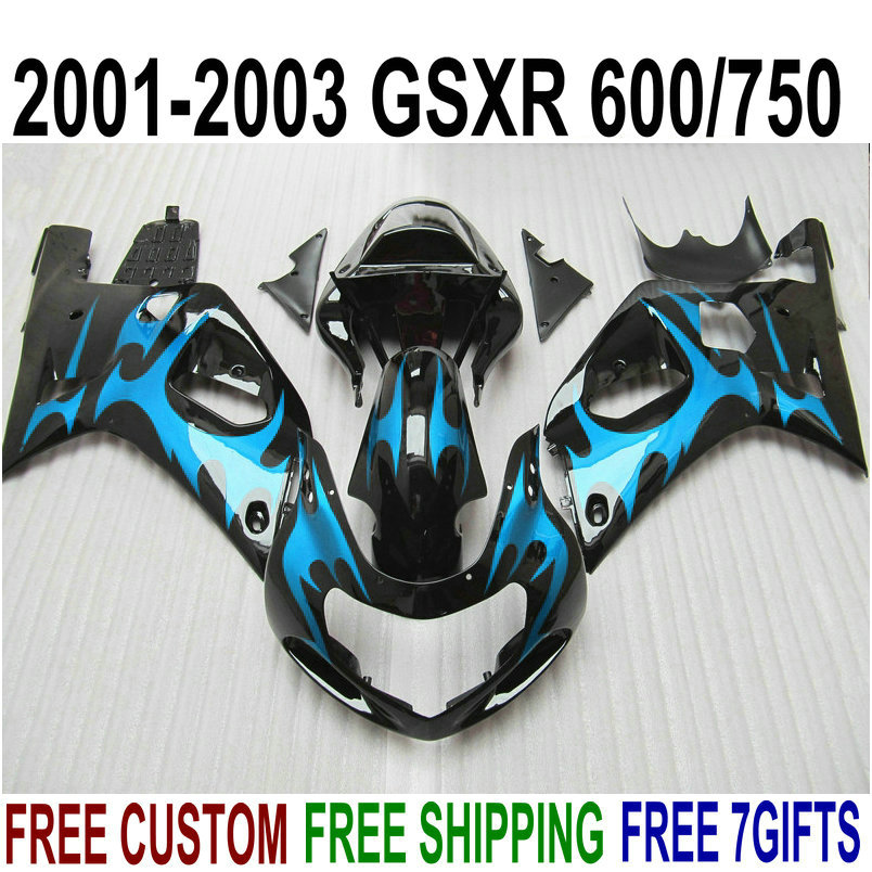 

New plastic fairing kit for SUZUKI GSX-R600 GSX-R750 2001-2003 K1 blue flames in black bodywork fairings set 01-03 GSXR 600 750 EF47, Same as the picture shows