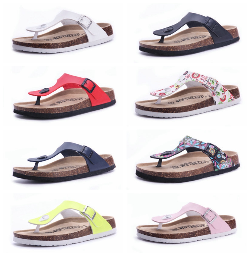 Livraison gratuite 21 couleur Nouvelle arrivée été femme hommes chaussures plates sandales en liège pantoufles unisexe casual chaussures imprimer