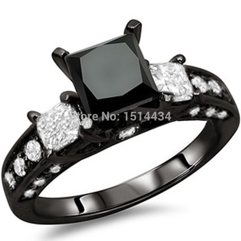 

Size 5-11 Black Rhodium Wedding Ring Princess Cut CZ Engagement Propose Anniversary Cocktail