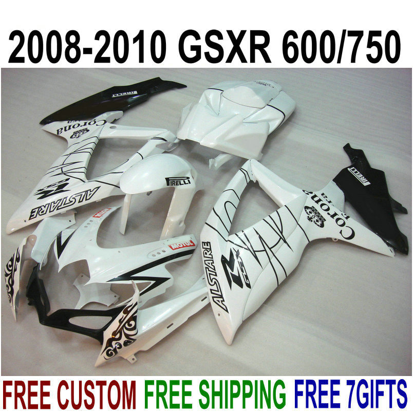 

ABS fairing kit for SUZUKI GSX-R750 GSX-R600 2008 2009 2010 K8 K9 white black Corona fairings set GSXR 600 750 08-10 TA14, Same as the picture shows