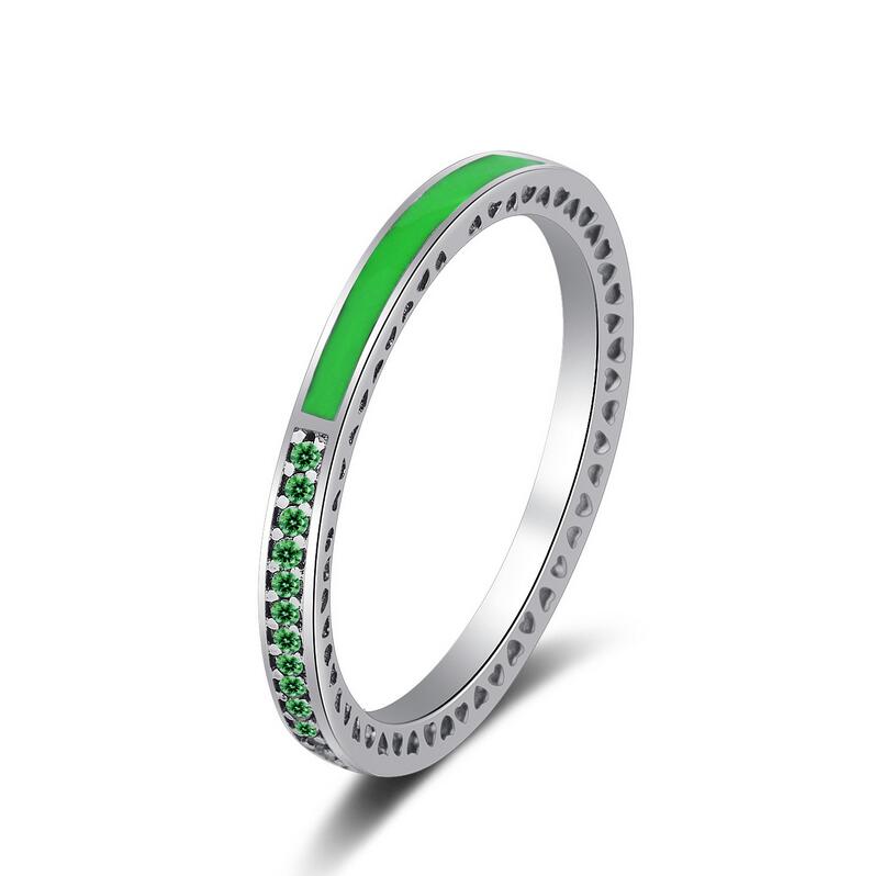 

Size 5-9 Luxury Jewelry 925 Sterling Silver Radiant Hearts Orchid Pink Enamel & Cerise Crystals Sapphire Finger Ring for Women Wedding Gift