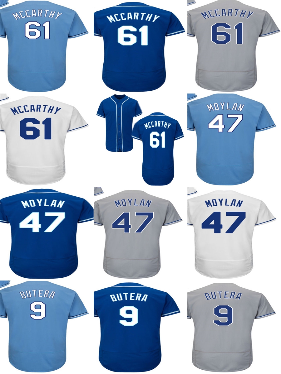 Mens Womens Kids Toddlers Kansas City 61 Kevin McCarthy 47 Peter Moylan 9 Drew Butera Blue Grey White Baseball Jerseys