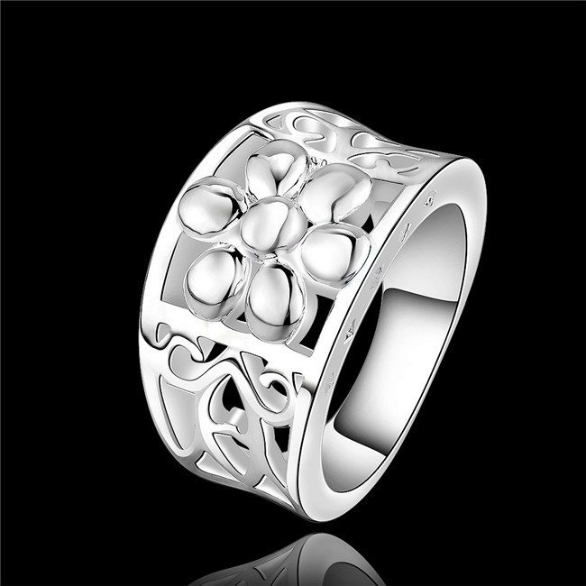 

Beautiful design 925 sterling silver plated flower rings fashion party jewelry perfect Christmas gift for woman Top quality free shipping