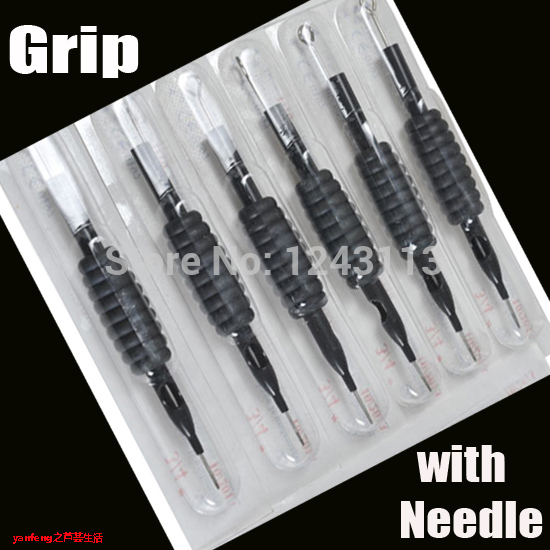 Gros-10 PCE / LOT SUPER COOL Tattoo Jetable Grips Silicon Tattoo 19MM Tattoo Grips Avec Aiguilles LIVRAISON GRATUITE