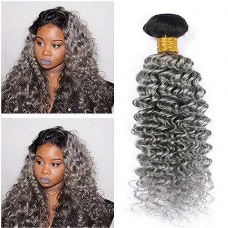 

Dark Root 1B/Grey Ombre Brazilian Human Hair Extensions 3Pcs Deep Wave Silver Grey Ombre Virgin Remy Human Hair Bundles Brazilian Hair Weave, #1b/grey