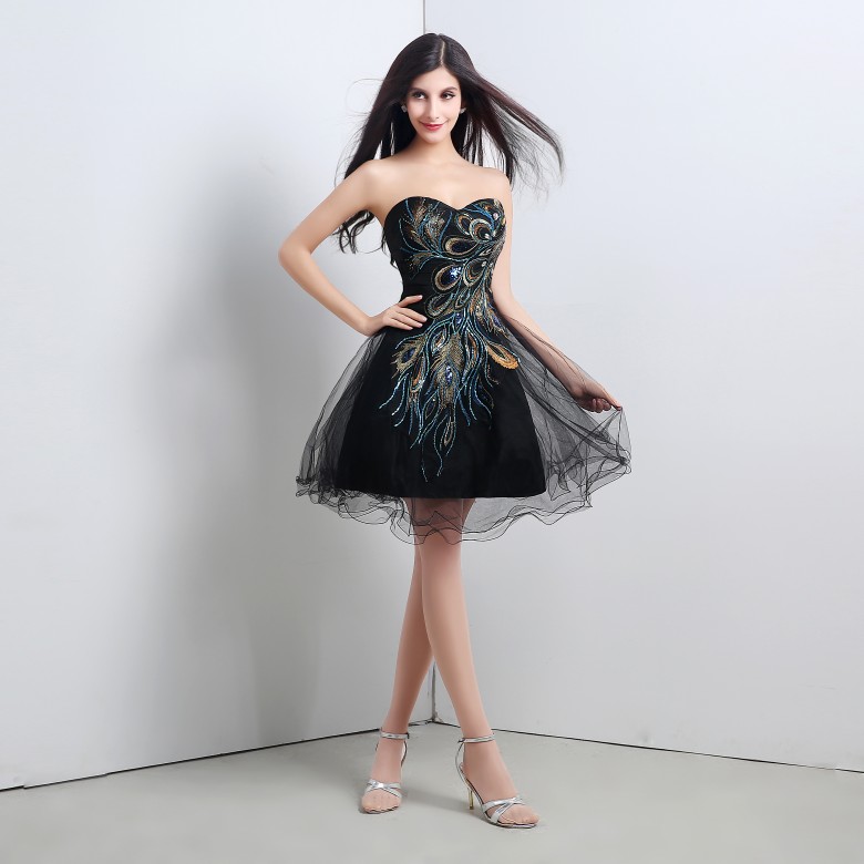

2017 New Lovely Black Short Homecoming Dresses Sweetheart Organza Graduation Dresse Party Prom Formal Gown QS1050, Same as picture