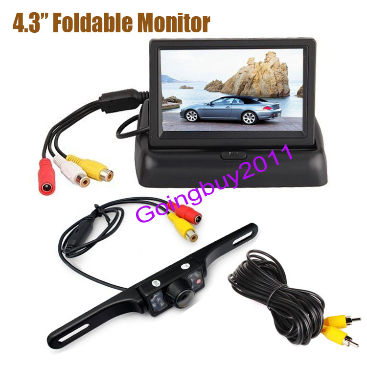 Kit de vue arrière de voiture de moniteur pliable LCD 4.3 "+ caméra de recul de voiture 7IR étanche + câble vidéo de 5 m