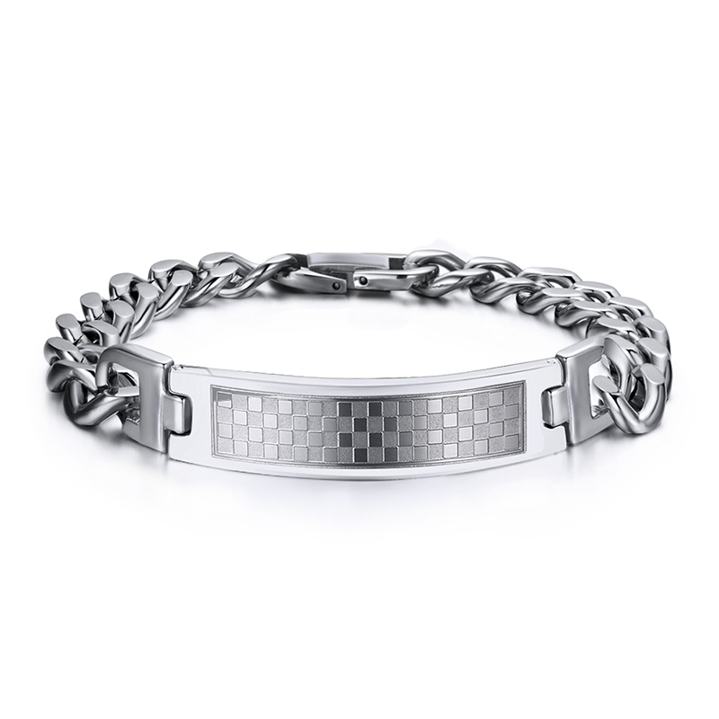 

New Design XMAS's Best Gift For Men Silver Stainless Steel Curb Cuban Link Chain square lattice 12mm Wide ID/Identification Bracelet, Black