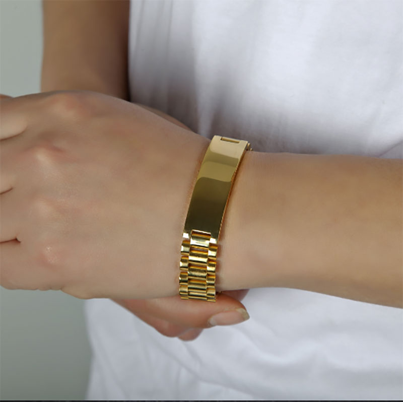 

Cool Mens 15mm 21CM Watch Band Bracelet Gold Plated 316L Stainless Steel Strap Solid Links Cuff Bangles Jewelry Gift