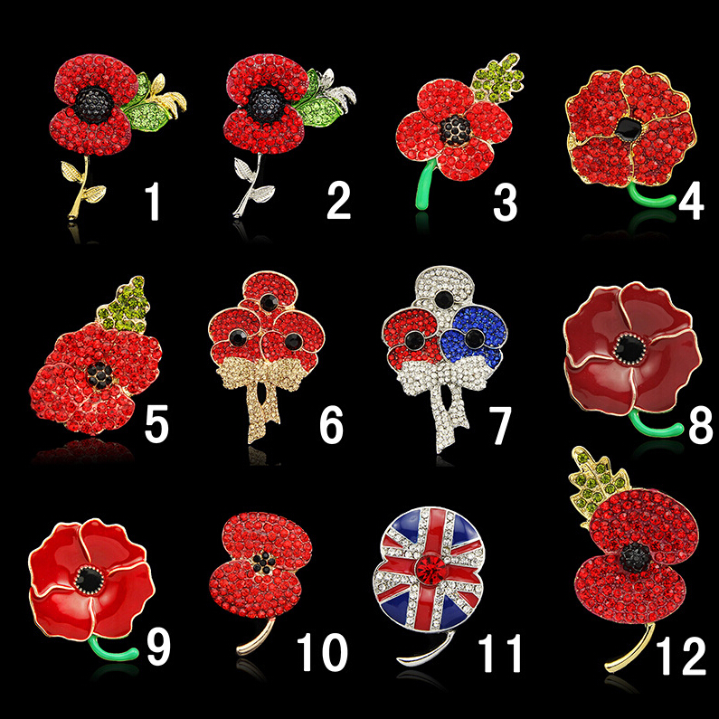 

Royal British Legion brooches Red Crystal Beautiful Stunning Poppy Flower Brooches Pins for Lady Women Fashion Badge Brooch As Princess Kate