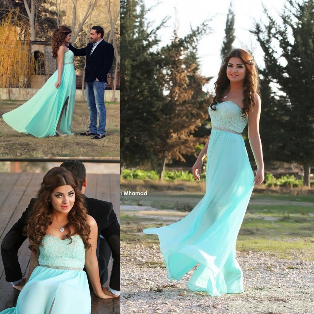 

2015 Light Sky Blue Lace Prom Dresses Sweetheart Beaded Waist Silt Side Chiffon Women Summer Dress Long Evening Gowns Formal Party Dresses