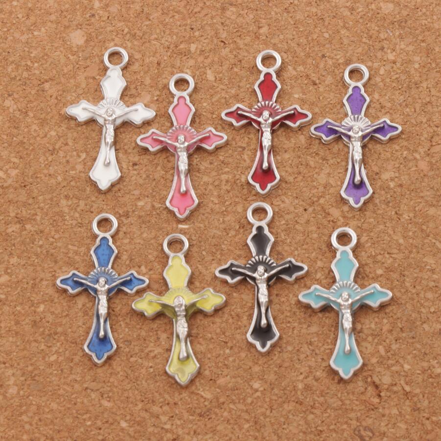 

Enamel Crucifix Cross Jesus Charms Pendants 200pcs/lot 8Colors 14x22.5mm Fashion Jewelry DIY Fit Bracelets Necklace Earrings L499