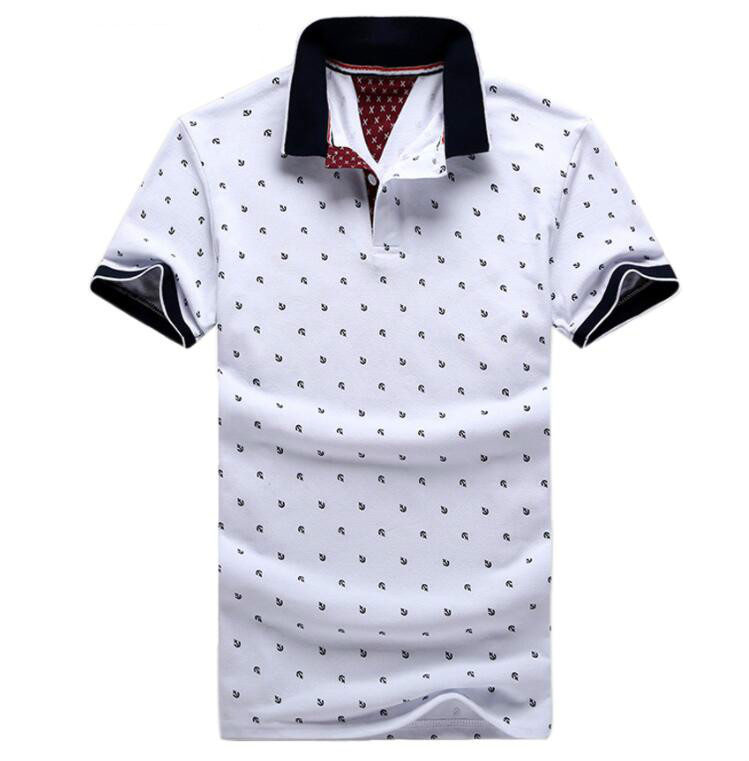 

New Brand Polos Mens Printed POLO Shirts 100% Cotton Short Sleeve Camisas Polo Casual Stand Collar Male Polo Shirt, White