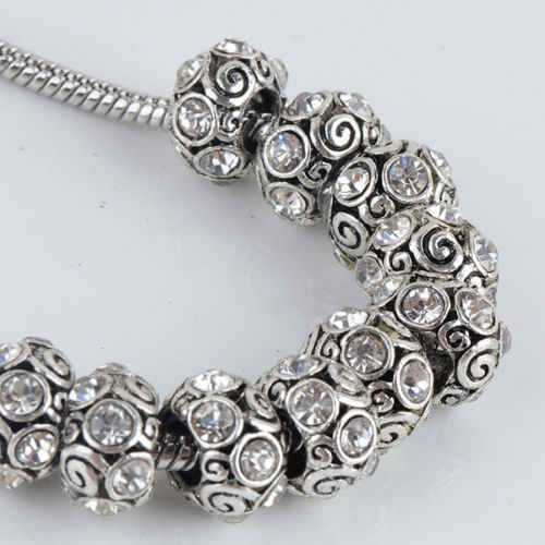 

Bulk Wholesale Trendy Clear Rhinestone Spiral Tibet Silver European Big Hole Charm Beads Fit Bracelet, Black