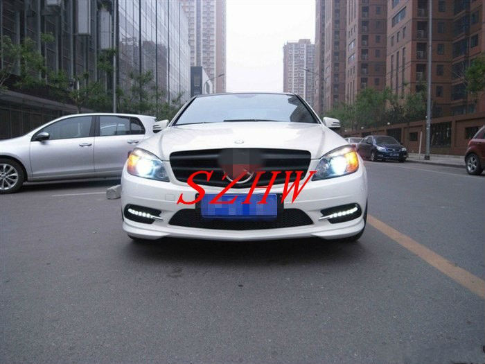 

LED daytime running lights DRL with fog lamp cover LED fog lamp case for Benz W204 Sporty 2007~10 C180 C200 C300 replacement, White