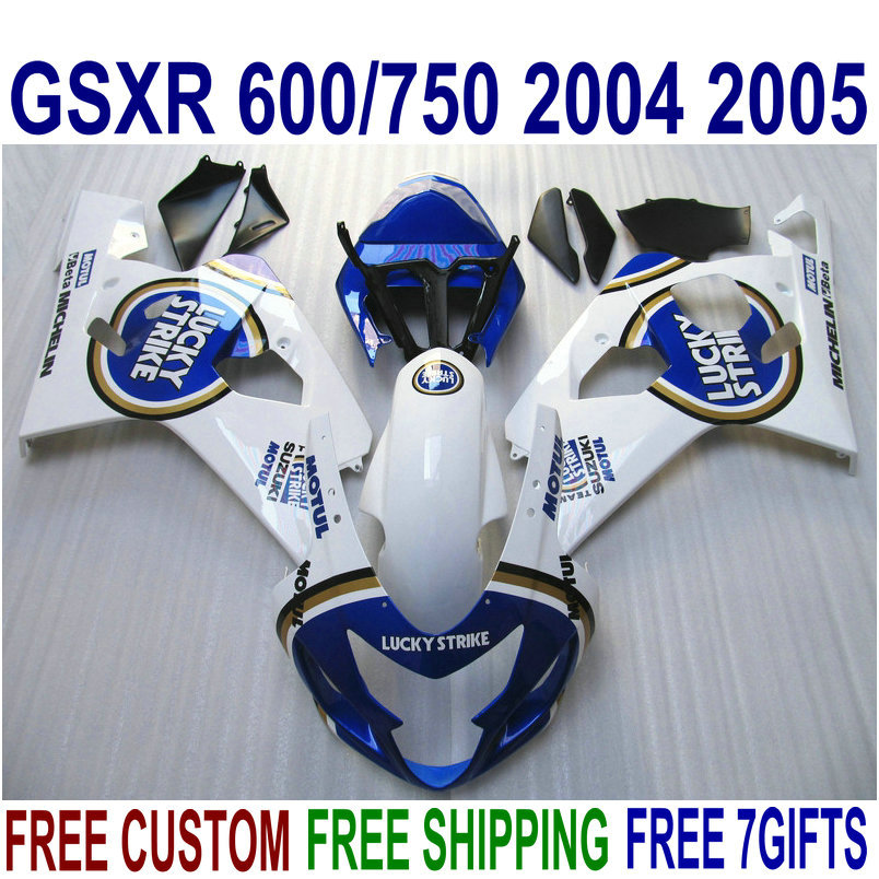 

High quality bodywork set for SUZUKI GSXR600 GSXR750 04 05 fairings K4 GSX-R600/750 2004 2005 blue white LUCKY STRIKE fairing kit QE36, Same as the picture shows