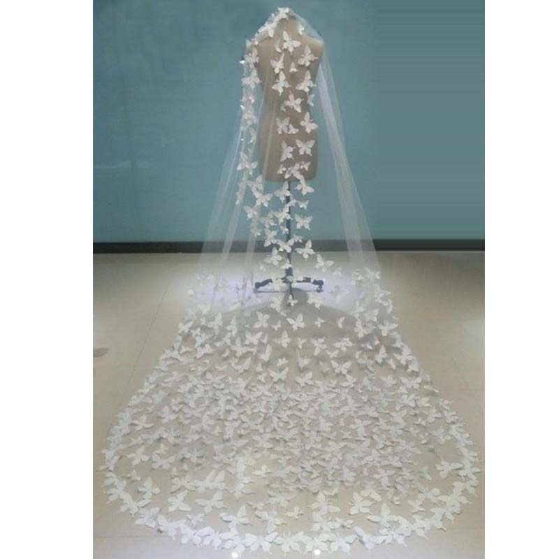 

Butterfly Wedding Veil Long White Ivory Cathedral Length Bride Veils