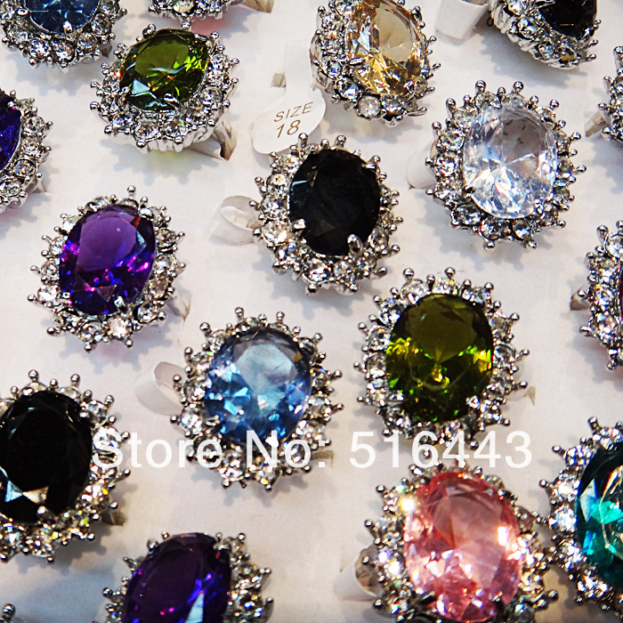 

A-451 10pcs Wholesale Fashion Jewelry Mix Color Big Cubic Zircon Rhinestones Charms Women Engagement Wedding Rings