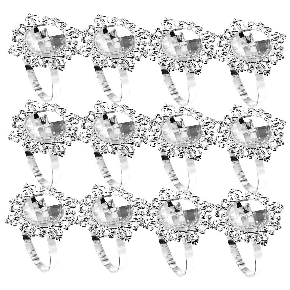 

12pcs Napkin Rings Serviette Holder Clear White Gem Napkin Ring for Wedding Party Hotel Banquet Dinner Decor Favor
