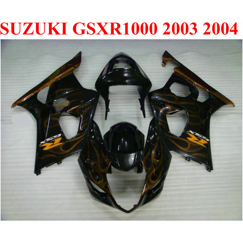 

New aftermarket set for SUZUKI GSX-R1000 K3 k4 2003 2004 brown flames in black plastic fairing kit GSXR1000 03 04 fairings CQ7, Same as the picture shows