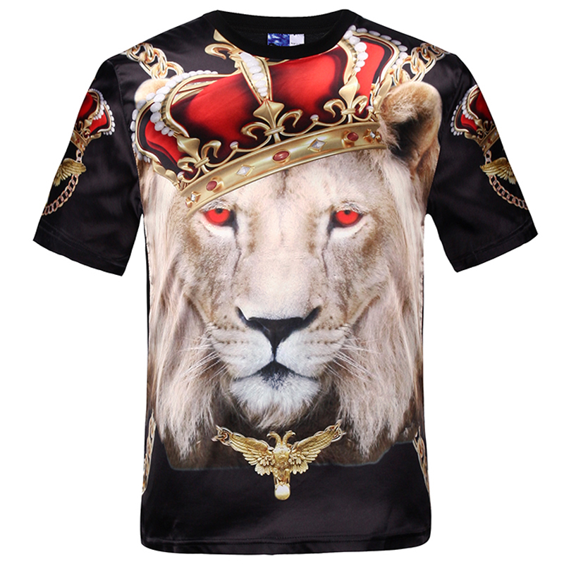 

Wholesale-New fashion women men hip hop crown lion print t shirt mens 3d compression t-shirt swag tshirt homme brand clothing for men, Ivory