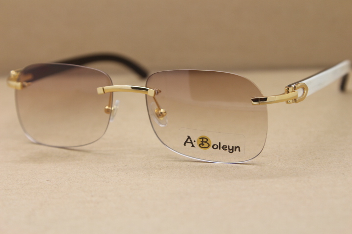 

New Rimless T8100624 Black White Buffalo Horn Sunglasses Eyelasses outdoors driving glasses C Decoration 18K Gold frame glas Size:56-18-140 mm