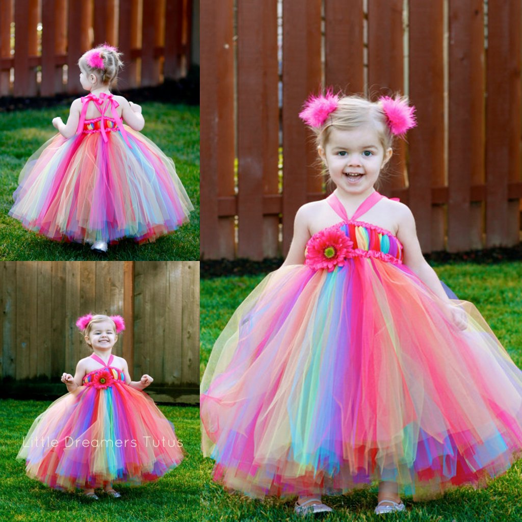 

Colorful Rainbow Flower Girls' Dresses Halter Neckline Ankle Length Colored Tulle Ball Gown Little Kids Baby Girls Pageant Dress Party Gowns, Grape