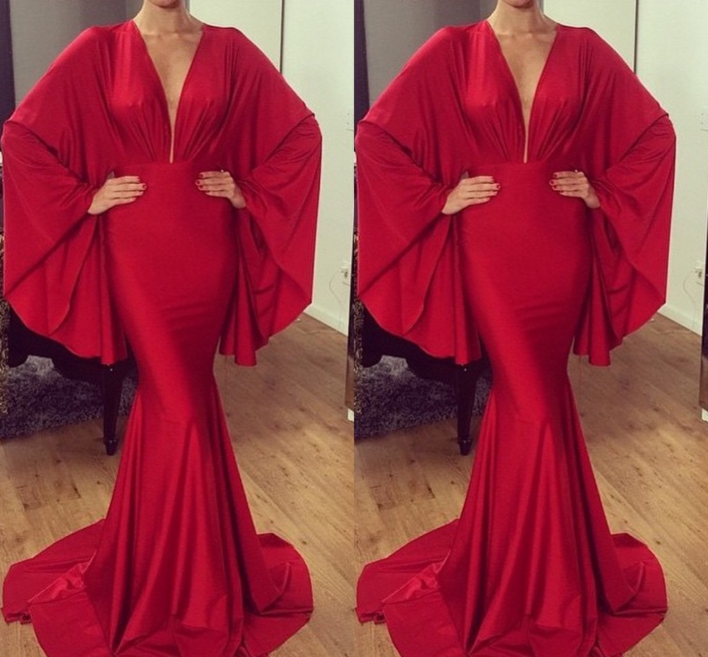 

Saudi Arabia Red Sexy Mermaid Prom Dresses Robe De Soiree 2018 V neck Long Sleeve Caftan Kaftan party Pagaent Gowns Vestidos de Festa, White