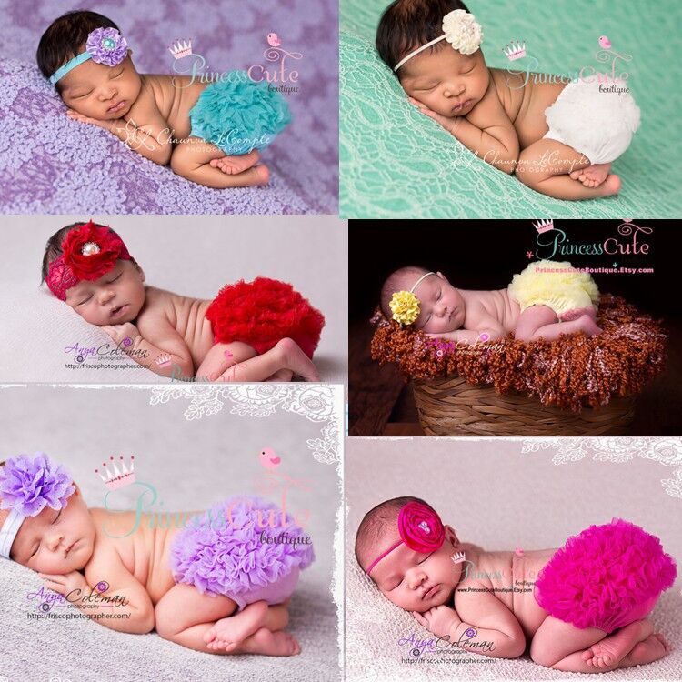 

6 colors Baby ruffle bloomers headbands sets Infant Newborn Kids Petti Tutu Ruffle Pants Flower Headwear Headwrap Suits Birthday Gift, 6 colors to choose