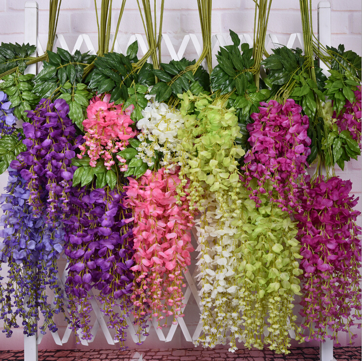 

Romantic Artificial Flowers Simulation Wisteria Vine Wedding Decorations Long&Short Plastic Silk Plant Bouquet Wedding Garden Decoration, White