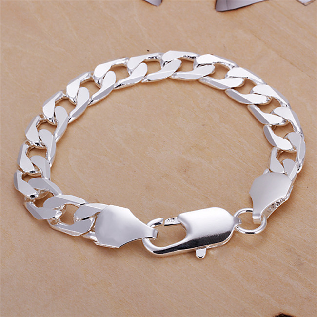 

10MM Figaro chain bracelet 925 Sterling silver plated cool men's fashion jewelry Top quality Free Shipping, Black