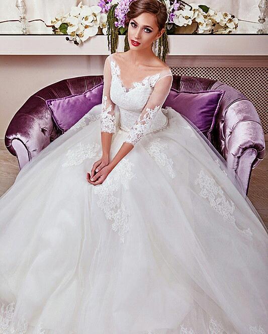 

Gracefull 3/4 Long Sleeve Wedding Dresses Applique Lace Corset V neck A Line Vestidos de Novia Elegant Bridesmaid Gowns, White