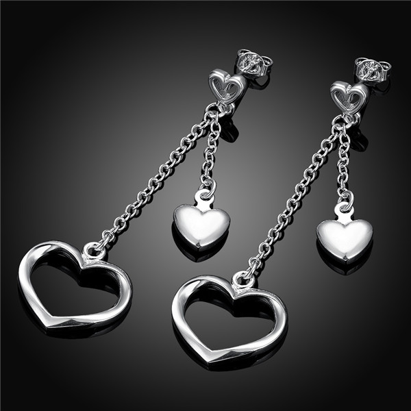 

Brand new sterling silver plate Straight heart-shaped earrings DFMSE651,women's 925 silver Dangle Chandelier earrings 10 pair a lot factory