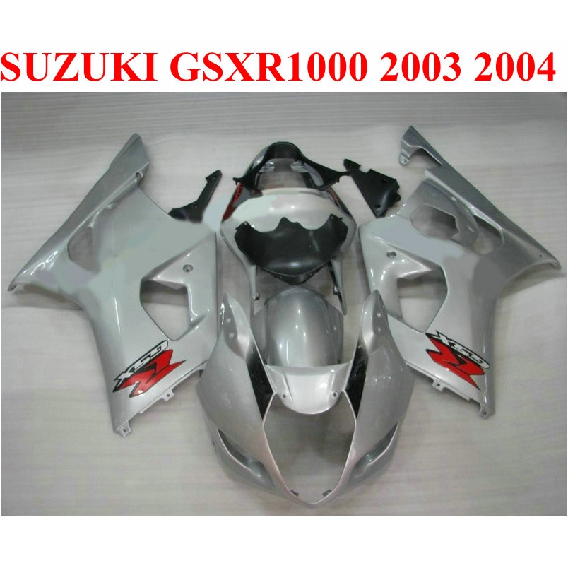 

100% Fit for SUZUKI 2003 2004 GSXR 1000 fairing kit K3 k4 GSXR1000 03 04 silver black fairings set JD48, Same as the picture shows