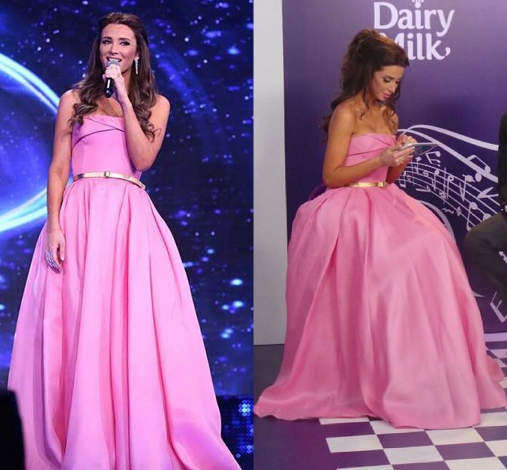 

2015 Pink Princess Evening Celebrity Dresses Inspired by Lebanon Annabella Hilal Strapless Sleeveless Evening Prom Formal Gowns Vestidos, Gray