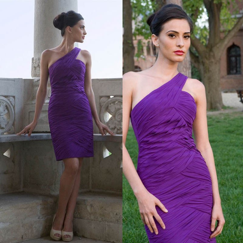 

Hot Sale Sheath Short Purple Bridesmaid Dresses One Shoulder Sexy Prom Cocktail Gowns Christmas Party Women Dress