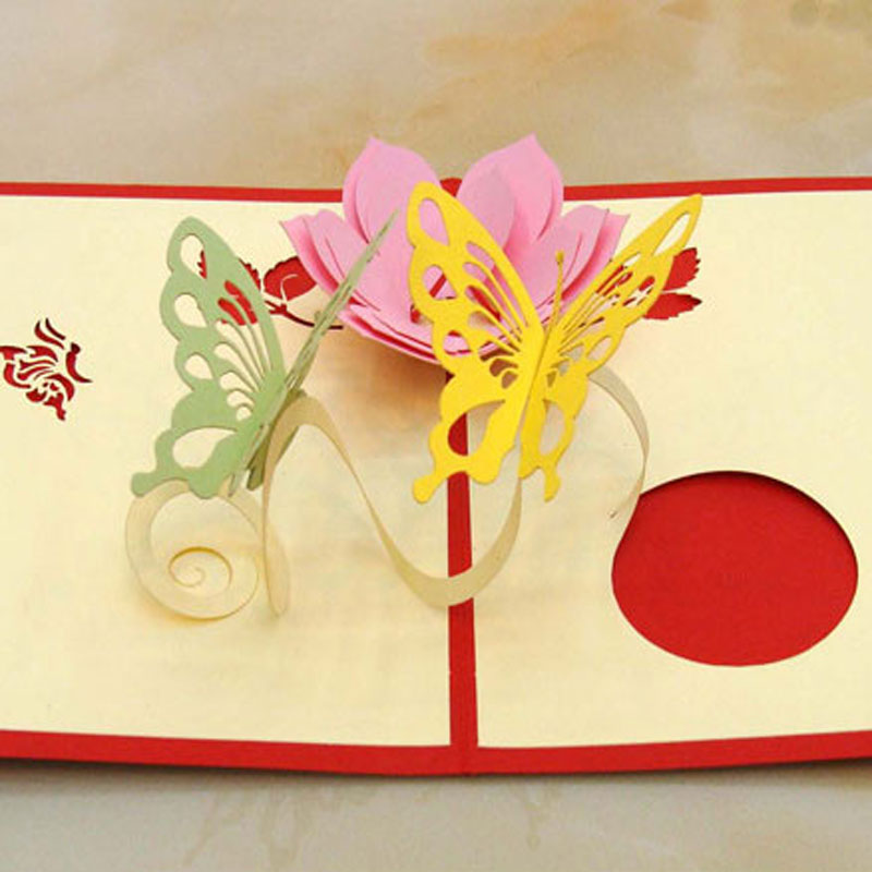 

Butterfly Flower 3D Pop UP Greeting Cards Handmade paper silhoue & Creative Happy Birthday Cards Free shipping