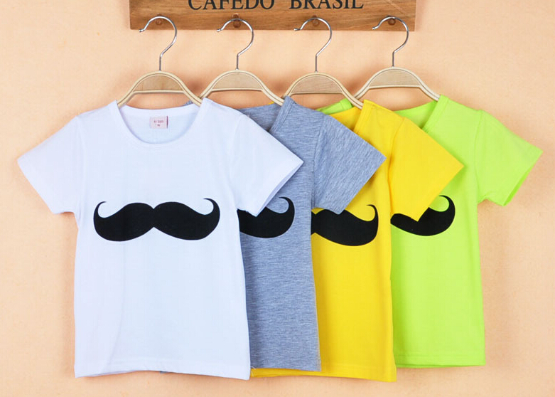

2016 Hot Sales Baby Boys Round collar Mustache Short Sleeve Crew Neck T-shirt Kids Summer 6 Color Cotton T-shirt Children Top T-shirt, Fruit green
