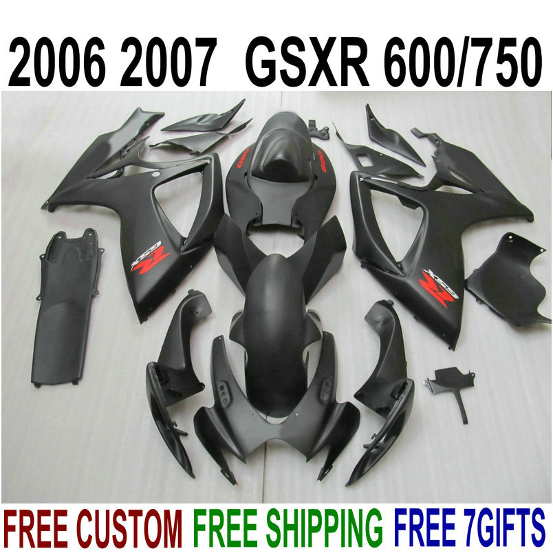 

Plastic fairing kit for SUZUKI GSX-R600 GSX-R750 06 07 K6 fairings GSXR 600/750 2006 2007 all matte black bodywork set V36F, Same as the picture shows