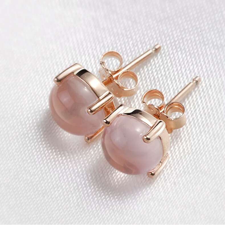 

New pink Quartz earring for girls golden rose design gift Cubic Zirconia stud earrings, Golden;silver