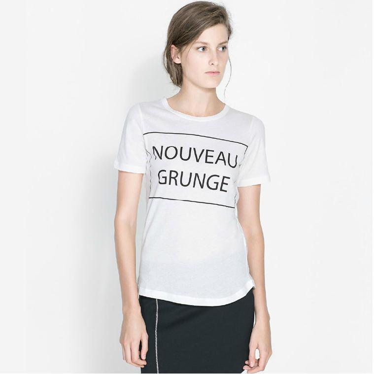 

FG1509 New fashion women t shirt NOUVEAU GRUNGE letters printing white collar female T-shirt with short sleeves
